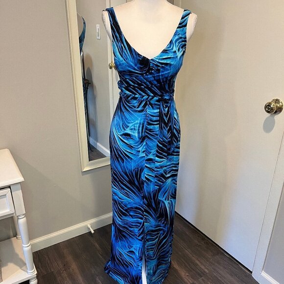 Cache Blue & Black Tropical faux wrap maxi dress, Size XS - Picture 1 of 16